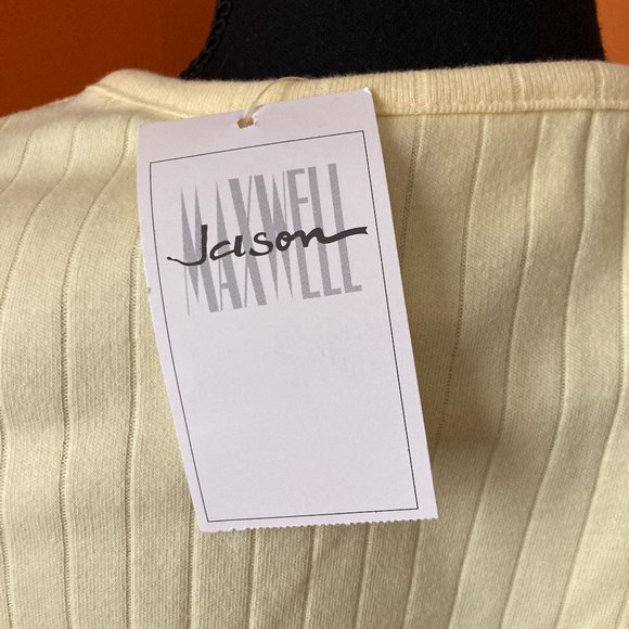 Jason Maxwell Pale Yellow ribbed T-shirt with floral design. NWT LARGE - Picture 4 of 5